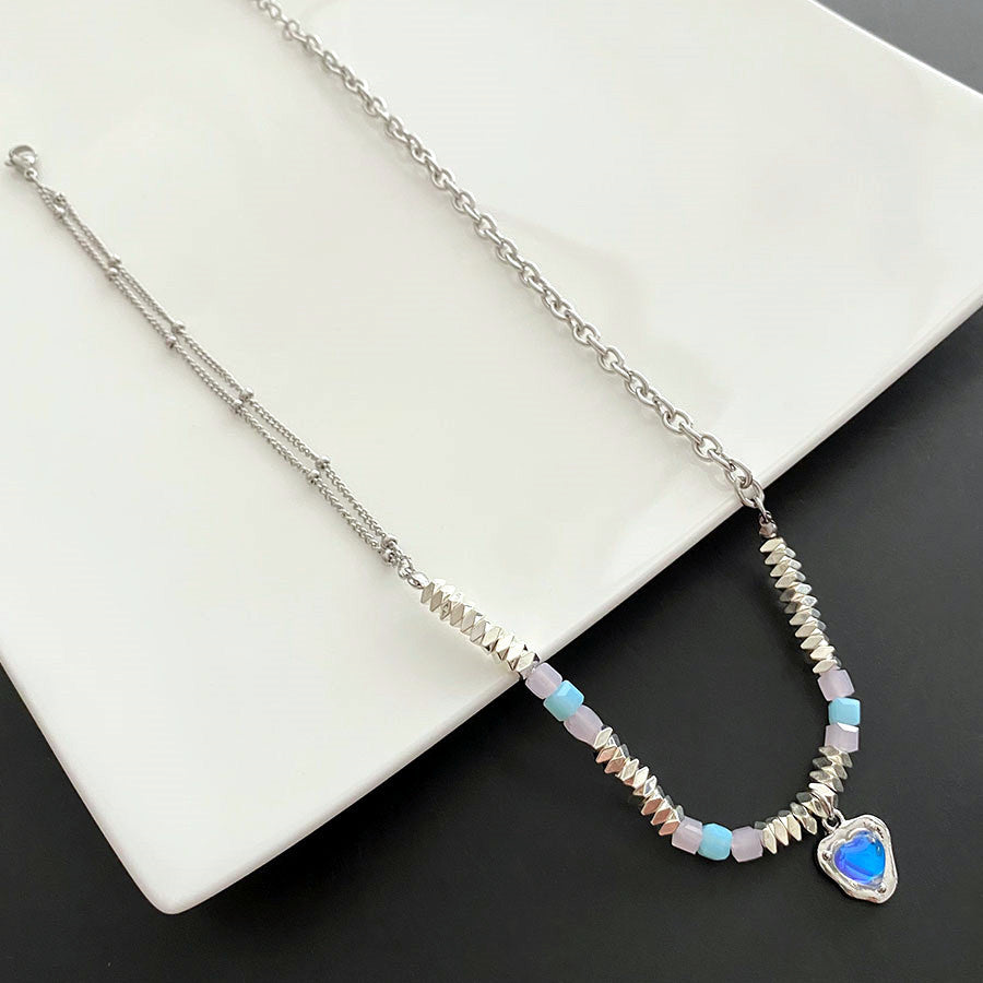 Wholesale Stitching Moonstone Heart Pendant Necklaces